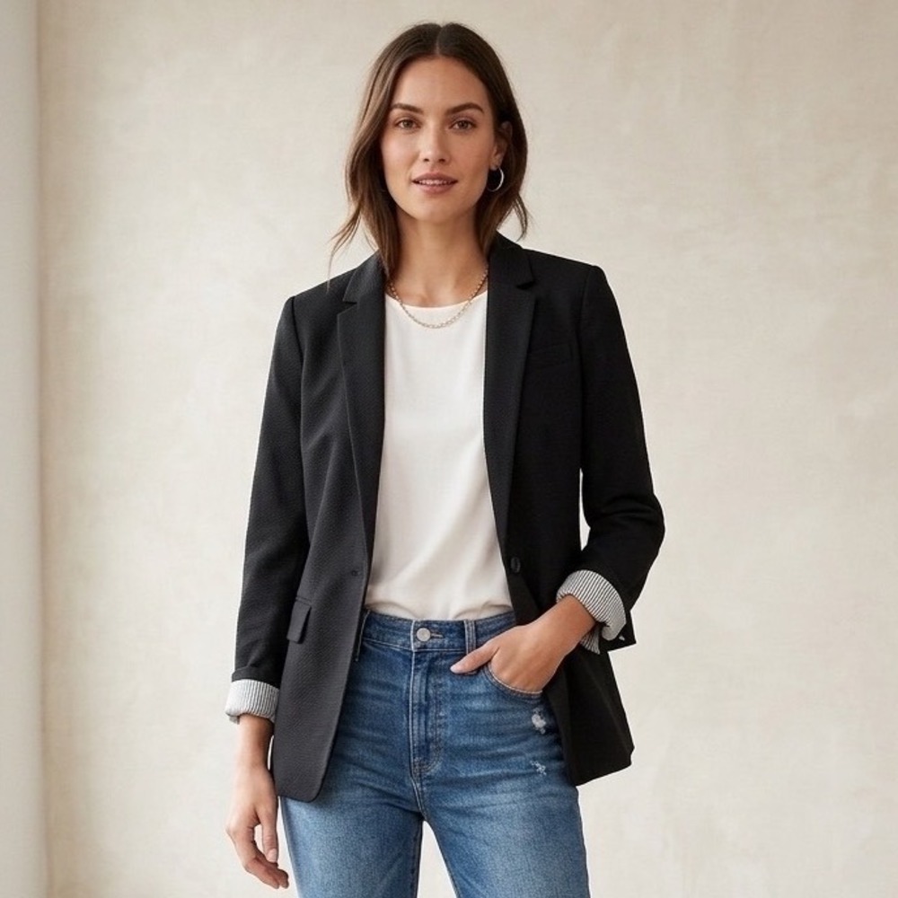 J.Crew Blazer Womens 4T Black Textured Pique Tailored Preppy Academia Office